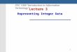 1 Lecture 3 Representing Integer Data ITEC 1000 “Introduction to Information Technology”