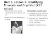 Unit 1, Lesson 1- Identifying Minerals and Crystals! (K12 notes) Rocks contain many natural resources like oil, coal, iron, and salt Almost all of rocks