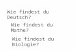 Wie findest du Deutsch? Wie findest du Mathe? Wie findest du Biologie?
