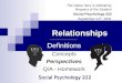 Relationships  -  Social Psychology 222 - Independent Studies