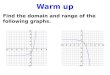Warm up Find the domain and range of the following graphs
