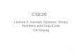 CSE20 Lecture 2: Number Systems: Binary Numbers and Gray Code CK Cheng 1