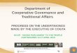 Department of Cooperative Governance and Traditional Affairs PROGRESS ON THE UNDERTAKINGS MADE BY THE EXECUTIVE OF COGTA NCOP - TAKING PARLIAMENT TO THE