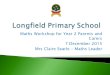 Maths Workshop for Year 2 Parents and Carers 7 December 2015 Mrs Claire Searle – Maths Leader