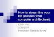 How to streamline your life (lessons from computer architecture). COS 116 3/29/2011 Instructor: Sanjeev Arora