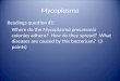 Mycoplasma Readings question #1: Where do the Mycoplasma pneumonia colonies adhere? How do they spread? What diseases are caused by this bacterium? (3