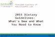 Provided Courtesy of Nutrition411.com 2015 Dietary Guidelines: What’s New and What You Need to Know Contributed by Jen Spilotro, MS, RD, LDN Updated by