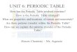 UNIT 6: PERIODIC TABLE How has the Periodic Table evolved overtime? How is the Periodic Table arranged? What are properties and locations of metals and