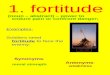 1. fortitude (noun  abstract)  power to endure pain or confront danger; Examples: Soldiers need fortitude to face the enemy. Synonyms : moral strength