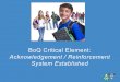 BoQ Critical Element: Acknowledgement / Reinforcement System Established