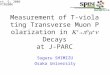 Measurement of T-violating Transverse Muon Polarization in  +      Decays at J-PARC Suguru SHIMIZU Osaka University Oct. 6, 2006 SPIN2006