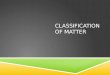 CLASSIFICATION OF MATTER. LEARNING OBJECTIVE  I can differentiate between elements, compounds and mixtures.  I can compare and contrast solutions, suspensions,