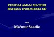PENDALAMAN MATERI BAHASA INDONESIA · PDF fileBAHASA INDONESIA SD Teori Pemerolehan dan Perkembangan Bahasa Anak Prinsip dan Pendekatan Pembelajaran Bahasa Kemampuan Berbahasa di 