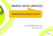 PENGENALAN BASIS DATA - si.itmaranatha.orgsi.itmaranatha.org/v2/attachments/article/90/01 Pengenalan Basis... · •Bahasa basis data: SQL ... Setiap program aplikasi menggunakan