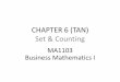 CHAPTER 6 (TAN) Set & Counting · PDF fileSet A set is a well-defined collection of objects. The objects of a set are called the elements, or members, of a set and are usually denoted