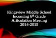 Kingsview Middle School Incoming 6 Grade Articulation ... · PDF file2014-2015 Math Department Resource Teacher ... C2.0 Math 6 MCPS 2001 Math 6 Statistics and Probability ... justify