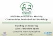 HRET-Foundation for Healthy Communities Readmissions ... · PDF fileHRET-Foundation for Healthy Communities Readmissions Workshop Building an Enduring Care Transitions Team Concord,
