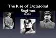 The Rise of Dictatorial Regimesmrsenedaksworldhistoryclass.weebly.com/uploads/9/4/1/6/9416020/ch... · Mussolini led to the adoption of dictatorial regimes that aimed to control every