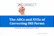 The ABCs and XYZs of Correcting IRS Forms€¦ ·  · 2018-01-27The ABCs and XYZs of Correcting IRS Forms Presented on Tuesday, March 1, 2016 ©2015 The Payroll Advisor 2 . Housekeeping