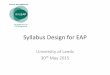Syllabus Design for EAP - Home - BALEAP · Outline •Aims of the BALEAP Accreditation Scheme •A view from history •Influences on EAP syllabus design •Principles of syllabus
