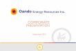 OER Corporate Presentation September 2015 Q2 · CORPORATE PRESENTATION September 2015 Energy Resources Inc. Disclaimer This presentation includes certain forward looking statements