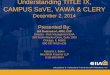 Understanding TITLE IX, CAMPUS SaVE, VAWA & … · Understanding TITLE IX, CAMPUS SaVE, VAWA & CLERY December 2, 2014 Presented By: Bill Rudersdorf, ARM, CSP Director - Risk …