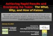 Achieving Rapid Results and Energizing the Team: The What ... · Also known as Kaizen Blitz or Kaizen Event Most common Kaizen method. Prior planning followed by fully executing the