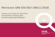 Revision DIN EN ISO 19011:2018 · 2019-11-08 · ISO 19011:2018 –Revision, Neuerungen, Umsetzungsempfehlungen 8/18 │Folie 3 Ziele der Revision ISO 19011 Der Leitfaden zur Auditierung