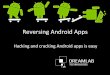 Reversing)Android)Apps) - floyd · me$ java -jar apktool.jar b output-folder/ fake-app.apk […] me$ keytool -genkey -alias someone -validity 100000 - keystore someone.keystore […]