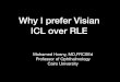 Why I prefer Visian ICL over RLE · • Why do a procedure that carries a risk of RD. • Why take away the patients accommodation. • The risk may be acceptable if the patient has
