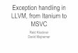 Exception handling in LLVM, from Itanium to MSVCllvm.org/.../slides/KlecknerMajnemer-ExceptionHandling.pdfThe C++ exception object lives in the frame of the throw Stack pointer is