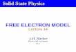 FREE ELECTRON MODELucapahh/teaching/3C25/Lecture14s.pdf · Solid State Physics FREE ELECTRON MODEL Lecture 14 A.H. Harker Physics and Astronomy UCL. 6 The Free Electron Model 6.1