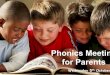 Phonics Meeting for Parents · PDF file Phonics Phonics helps children to develop good reading and spelling skills e.g. cat can be sounded out for reading and spelling. Phonics is