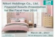 Financial Results Presentation for the Fiscal Year 2016 Financial Results...NitoriHoldingsCo.,Ltd.Holdings Co., Ltd. Financial Results Presentation for the Fiscal Year 2016 March28