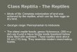 Class Reptilia - The Reptileslynnrfuller.com/uploads/3/1/3/5/3135168/ch12part2keynote...Class Reptilia - The Reptiles • Mode of life: Complete colonization of land was achieved by