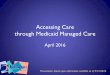 Accessing Care through Medicaid Managed Care · + Long-Term Care The Public Health insurance program for the poor, operated by the State A type of private health insurance company