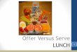 Offer Versus Serve LUNCH 1 · 2015-08-31 · Offer vs. Serve Definitions •Food component •One of five food groups for reimbursable meals (m/ma, grain, fruit, veg, milk) •Food