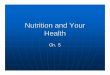 Nutrition and Your Health Ch. 5 - Rhinelander, WI 54501 · Nutrients cont. Protein-nutrient that help build and maintain body cells and tissues Body can manufacture all but 9 of the