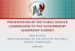 PRESENTATION BY THE PUBLIC SERVICE COMMISSION TO THE ... › dpsa2g › documents › networks › Gov leadership s… · COMMISSION TO THE GOVERNMENT LEADERSHIP SUMMIT PROF R LEVIN,