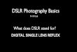 DSLR Photography Basics - · PDF file 2019-11-27 · DSLR Photography Basics M-101 Lab What does DSLR stand for? DIGITAL SINGLE LENS REFLEX. 1.What is APERTURE?!!! is how wide the