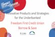 Innovative Products and Strategies for the Underbanked Freedom … · 2020-05-08 · Borrow & Save Profitability Snapshot Product Profitability Since 1/1/2014 Interest income $ 84,596.98