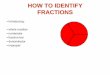 HOW TO: IDENTIFY FRACTIONSFRACTIONS • Introducing: • whole number • numerator • fraction bar • denominator • improper. The Whole Unit 1 A colored in circle is used to show