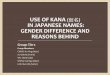 Use of Kana in Japanese Names: Gender Difference and Reasons …lt.cityu.edu.hk/dec/lt-repo/201516/dec-201516-courses-ge... · 2016-09-30 · Kana and Kanji in Japanese writing system