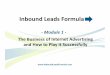 Inbound Leads Formula - Module1€¦ · Success = SEO • Generates Incoming Links to Your Website • Gets Click‐throughs to Your Website • Increases Your Web Presence by Creating