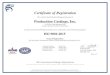 Certificate of Registration Production Castings, Inc.Certificate of Registration This certifies that the Quality Management System of Production Castings, Inc. 1410 West Lark Industrial