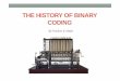 THE HISTORY OF BINARY CODING · 2018-07-02 · Converting from Binary to Denary: Example -> Converting binary code 1001 1. Binary has a base of 2 so we use 2 as the base 2. The power