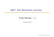 CMPT 365 Multimedia Systems Final Review -1xca64/cmpt365/slides/Final-Review.pdf · CMPT365 Multimedia Systems 4 Self-Information Intuition 1: I’ve heard this story many times vs