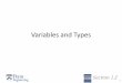 Variables and Typescis110/19su/lectures/11types.pdf · Section 1.2 Expression Result? 3.141 + 0.03 6.02e23 / 2.0 5.0 / 3 (int) 5.0 / 3 5.0 / (int) 3 10.0 % 3.141 1.0 / 0.0 -1.0