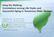 Keep On Walking: Correlations among Life Styles …...Keep On Walking: Correlations among Life Styles and Successful Aging in Taiwanese Older Women Chih-Hsun, Wu, Chun-Wei, Chiang,