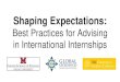Shaping Expectations: Best Practices for Advising in International Internships · 2019-02-25 · Challenges in Advising for International Internships Recruitment Awareness of options